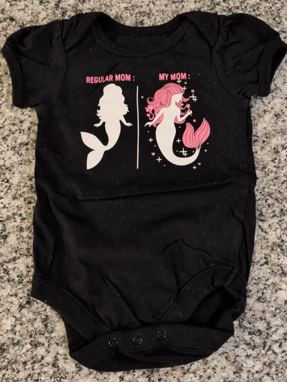 The Children's Place Black One-Piece Bodysuit with Pink & White Mermaid Print
